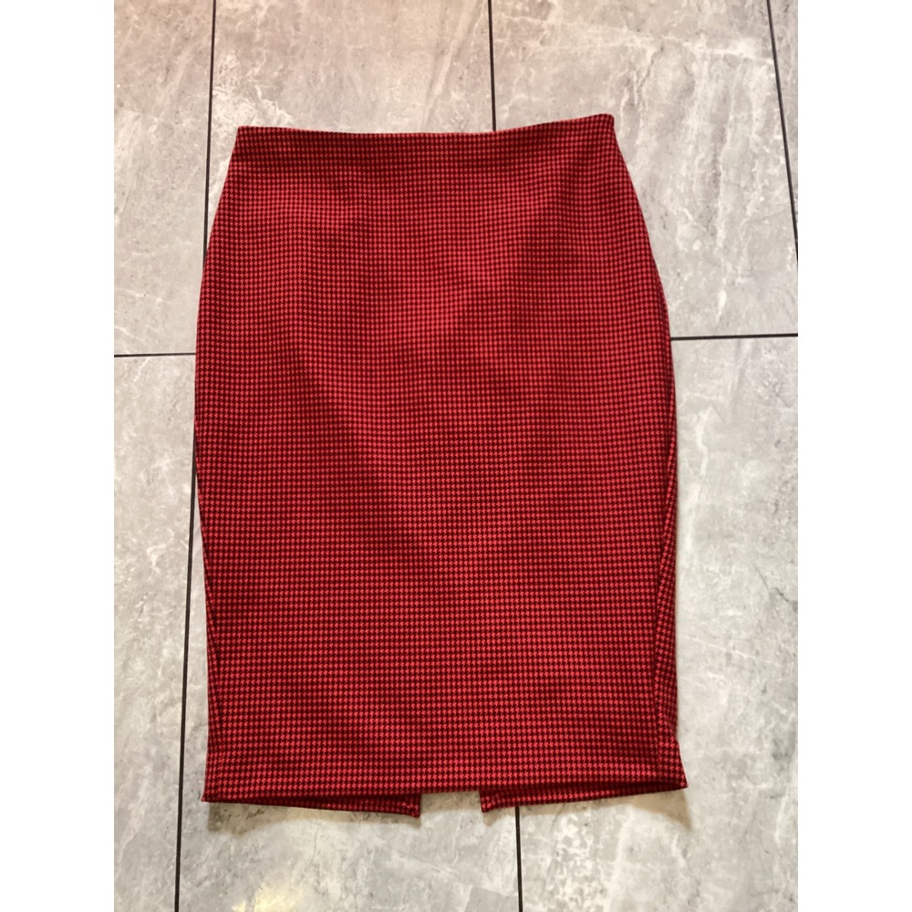 Express Red and Black Houndstooth Pencil Skirt